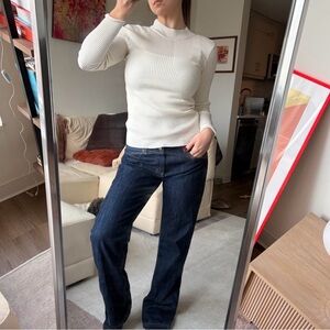 White Ribbed Sweater and Blue Jeans